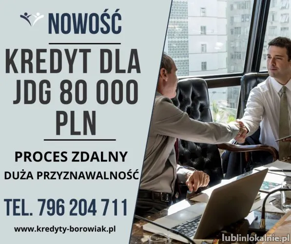 NOWOŚĆ!  Kredyt dla FIRM 80 000 PLN na 60 mies. DUŻA PRZYZNAWALNOŚĆ