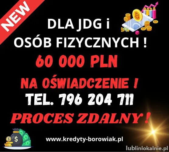 KREDYT DLA FIRM I OSÓB FIZYCZNYCH NA OŚWIADCZENIE DO 60 TYS.